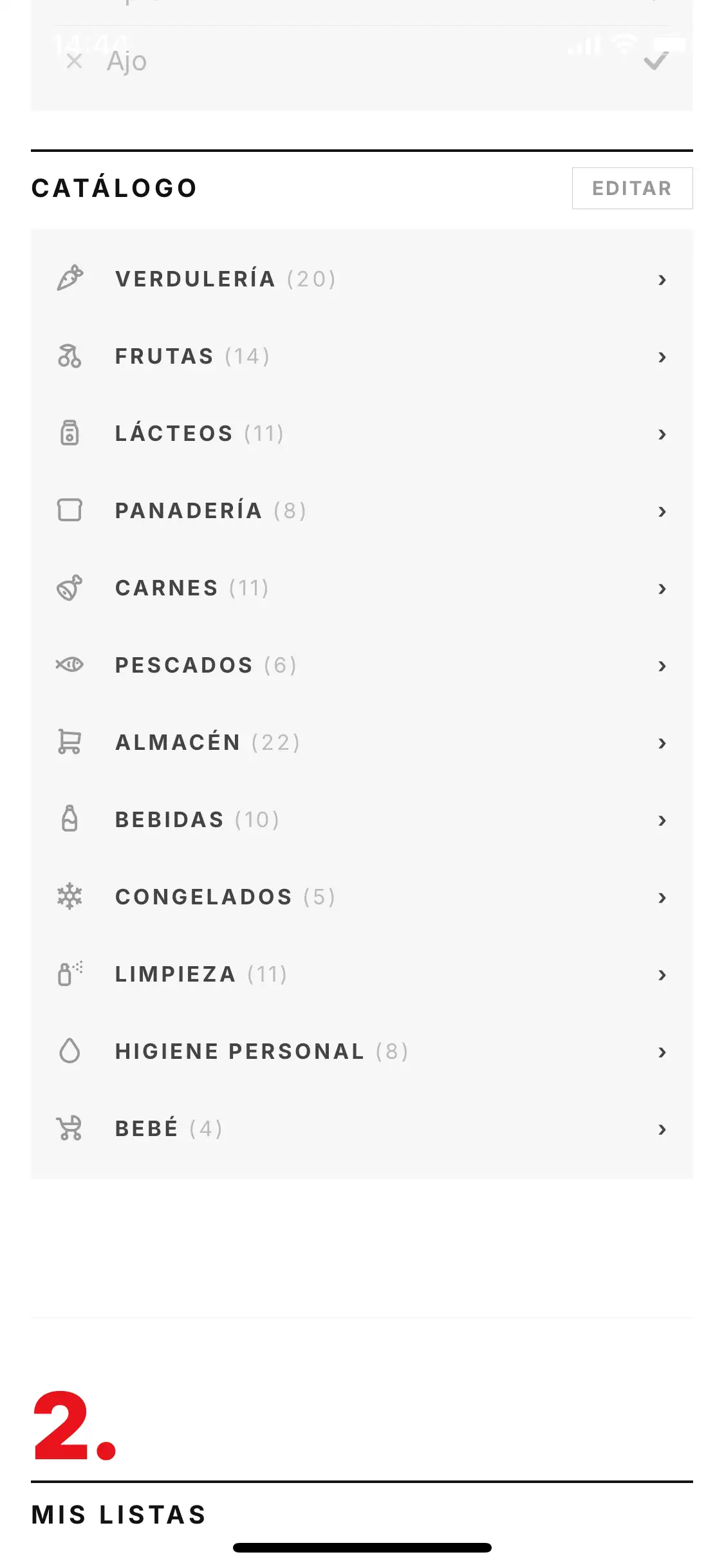 Catálogo de productos por categorías en Al Super